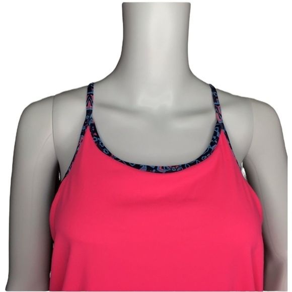 Fabletics Tank Womens XXS Norwalk Pink Blue Racerback 2 in 1 Athleisure Workout - Picture 4 of 7